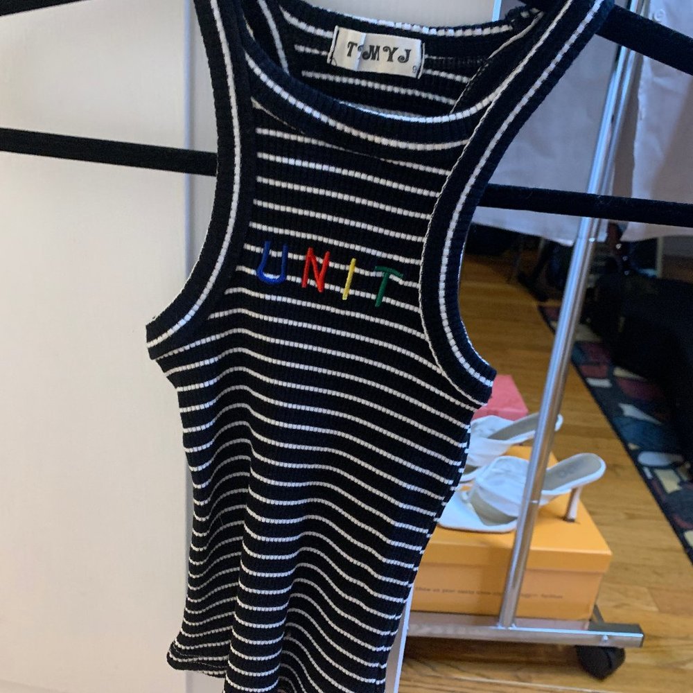 Halter Striped Crop Top UNIT Rainbow Lettering